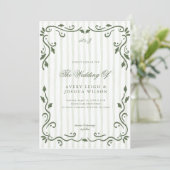 Invitation de mariage élégante rayée vert olive cl (Debout devant)