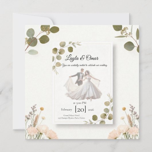 Invitation de mariage élégante – Romantique minima (Devant)