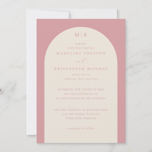 Invitation de mariage élégante rose (Devant)