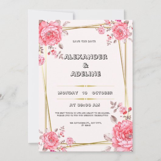 Invitation de mariage élégante rose et blanc (Devant)