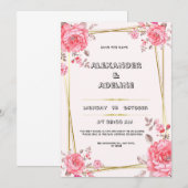 Invitation de mariage élégante rose et blanc (Devant / Derrière)