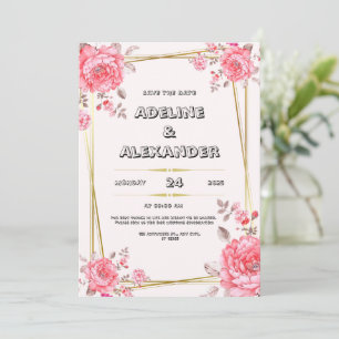 Invitation de mariage élégante rose et blanc