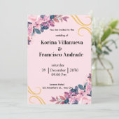 Invitation de mariage élégante rose et violette (Debout devant)