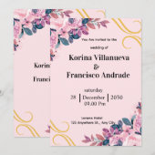 Invitation de mariage élégante rose et violette (Devant / Derrière)