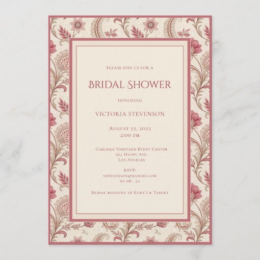 Invitation de mariage élégante rose florale (Devant)