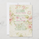 Invitation de mariage élégante rose rose florale v (Devant)