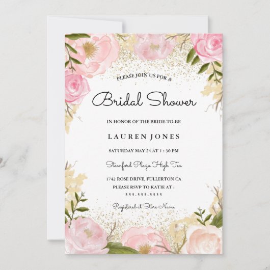 Invitation de mariage élégante rose rose pour une  (Devant)