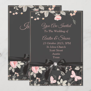 Invitation de mariage élégante, rose, ruban, marbr