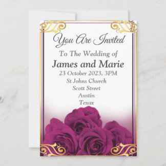 Invitation de mariage élégante, roses violettes
