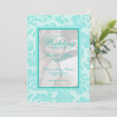 Invitation de mariage élégante sarcelle damas (Debout devant)
