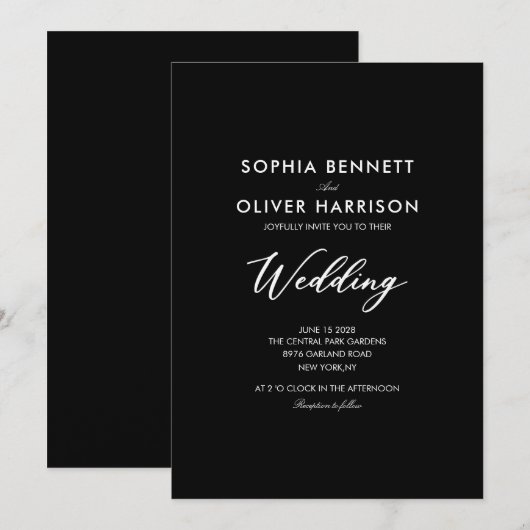 Invitation de mariage élégante SIMPLE CLASSIQUE no (Devant / Derrière)