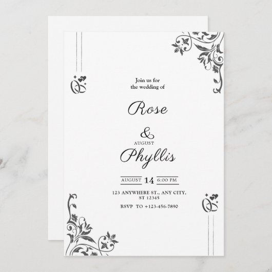 Invitation de mariage élégante simple en gris avec (Devant / Derrière)