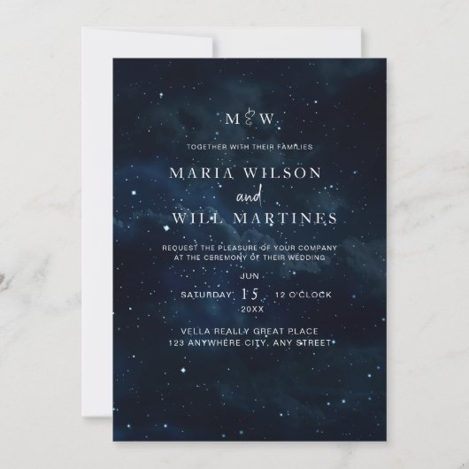 Invitation de mariage élégante sous les étoiles Mo (Devant)