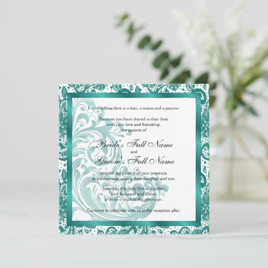 Invitation de mariage élégante - Turquoise (Debout devant)
