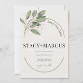 Invitation de mariage élégante verdure et or (Devant)