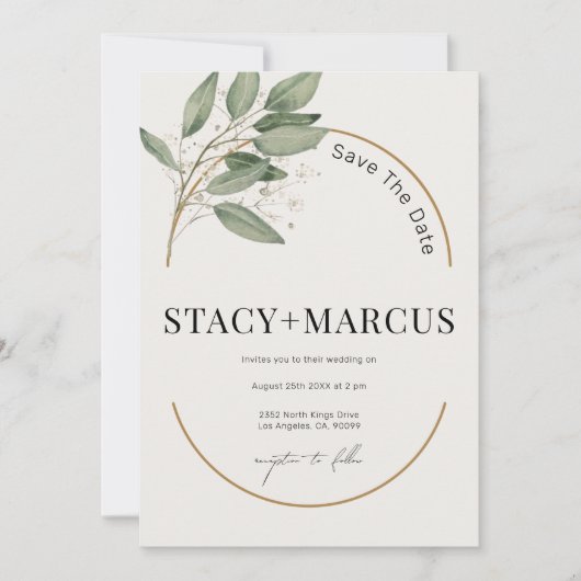 Invitation de mariage élégante verdure et or (Devant)