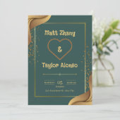 Invitation De Mariage Élégante Vert Et Or (Debout devant)