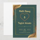 Invitation De Mariage Élégante Vert Et Or (Devant / Derrière)