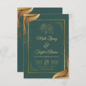 Invitation De Mariage Élégante Vert Et Or (Devant / Derrière)
