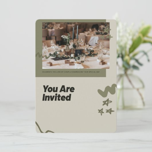 Invitation de mariage élégante | Vert rustique mod (Debout devant)