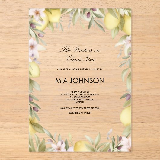 Invitation de mariage en acrylic citron (Recto)