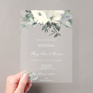 Invitation de mariage en acrylique à fleurs blanch