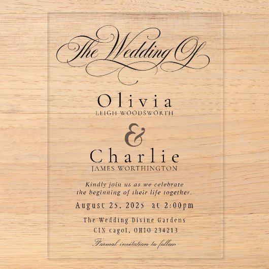 Invitation de mariage en acrylique à l'écriture él (Recto)