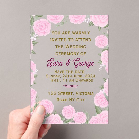 Invitation de mariage en acrylique à motif floral (In situ (ordinateur de poche))