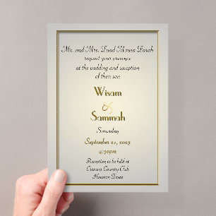 Invitation de mariage en acrylique doré classique