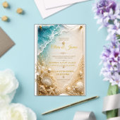 Invitation de mariage en acrylique doré de plage C (Insitu (Mariage))