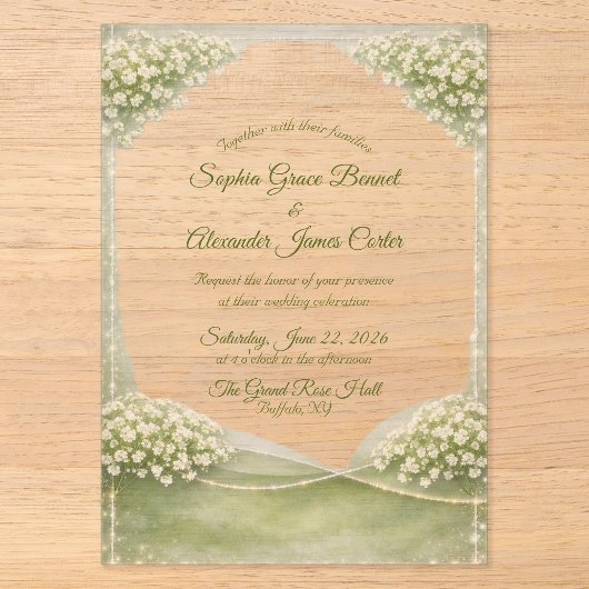 Invitation de mariage en acrylique élégant vert do (Recto)