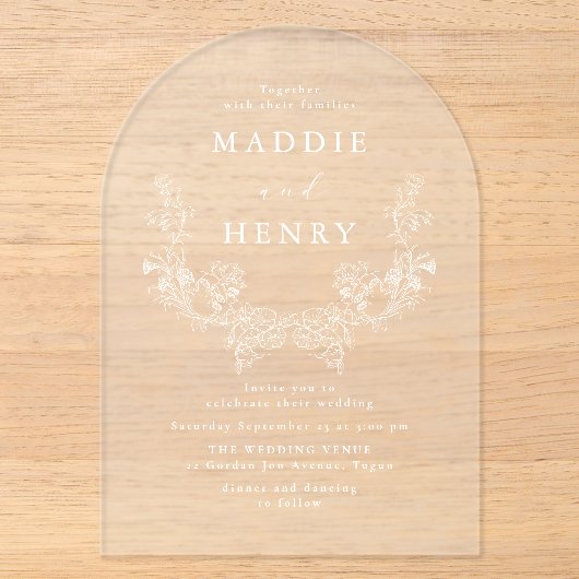 Invitation de mariage en acrylique florale blanche (Recto)