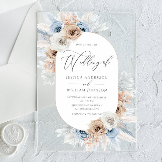 Invitation de mariage en acrylique florale bleue b