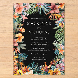 Invitation de mariage en acrylique noir à motif fl