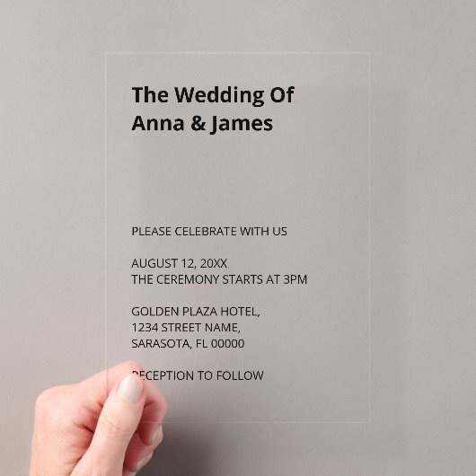 Invitation de mariage en acrylique simple moderne (In situ (ordinateur de poche))