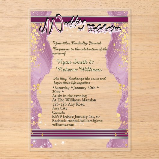 Invitation de mariage en acrylique transparent (Recto)