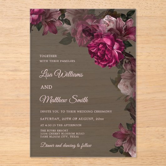 Invitation de mariage en acrylique transparente à (Recto)