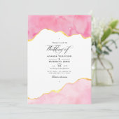 Invitation de mariage en agate rose et or (Debout devant)