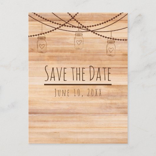 Invitation de mariage en bois rustique et pots Mas (Devant)