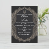 Invitation de mariage en couleur noire avec décora (Debout devant)