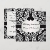 Invitation de mariage en damas blanc feuillu sur f (Devant / Derrière)
