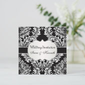 Invitation de mariage en damas blanc feuillu sur f (Debout devant)