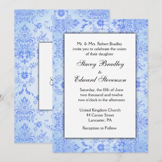 Invitation de mariage en damas bleu (Devant / Derrière)