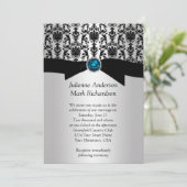 Invitation de mariage en damas noir argent turquoi (Debout devant)