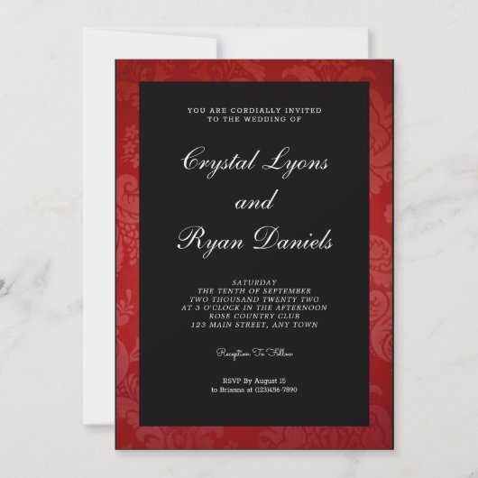 Invitation de mariage en damas noir et rouge (Devant)