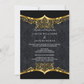 Invitation de mariage en damas or noir (Devant)