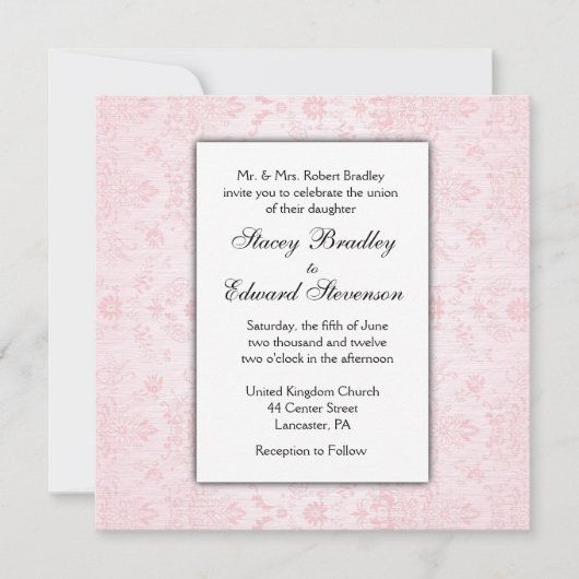 Invitation de mariage en damas rose (Devant)
