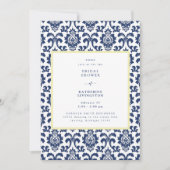Invitation de mariage en damassé bleu et jaune (Devant)
