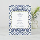 Invitation de mariage en damassé bleu et jaune (Debout devant)