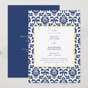 Invitation de mariage en damassé bleu et jaune